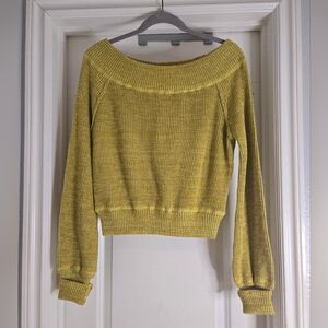 Free People Off-the-Shoulder Sweater NWT Medium Chartreuse Olive Ribbed Crop